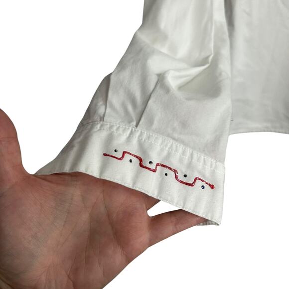 Rhinestone Western Fringe Shirt Carlton‎ Sport Embroidered White Size L - Picture 4 of 9